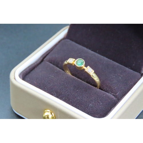 9 - Emerald Centre Stone Ring with Twin Diamonds to Either Side Mounted on 9 Carat Yellow Gold Ring Size... 