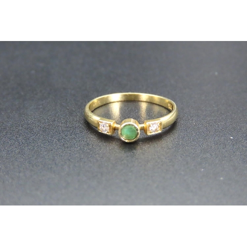 9 - Emerald Centre Stone Ring with Twin Diamonds to Either Side Mounted on 9 Carat Yellow Gold Ring Size... 