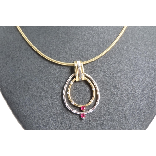 101 - 18 Carat Yellow Gold Diamond and Ruby Ladies Pendant Necklace Attractive Design Good Weight