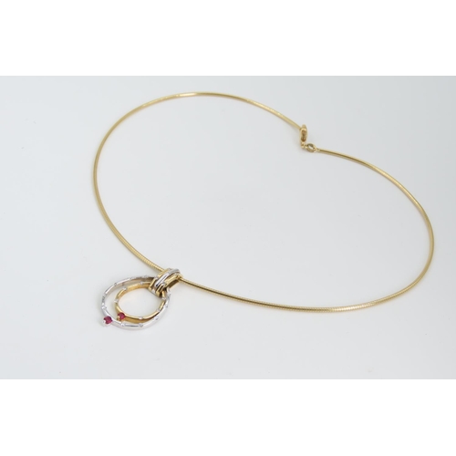 101 - 18 Carat Yellow Gold Diamond and Ruby Ladies Pendant Necklace Attractive Design Good Weight