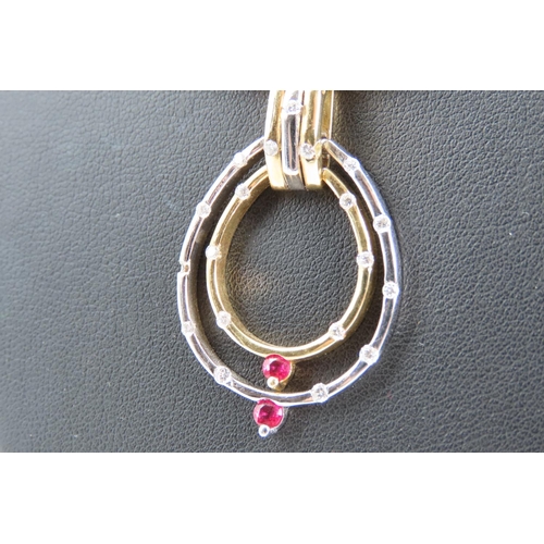 101 - 18 Carat Yellow Gold Diamond and Ruby Ladies Pendant Necklace Attractive Design Good Weight