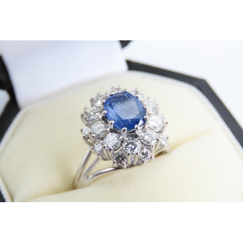 104 - 18 Carat White Gold Sapphire and Diamond Ladies Cluster Ring Cornflower Blue Colour Centre Stone Rin... 