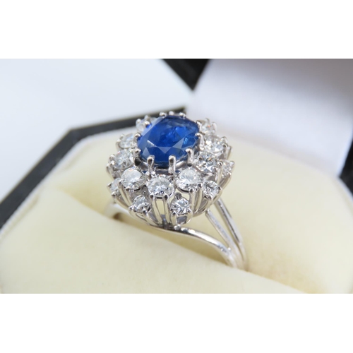 104 - 18 Carat White Gold Sapphire and Diamond Ladies Cluster Ring Cornflower Blue Colour Centre Stone Rin... 