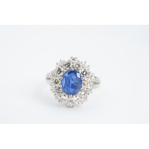 104 - 18 Carat White Gold Sapphire and Diamond Ladies Cluster Ring Cornflower Blue Colour Centre Stone Rin... 