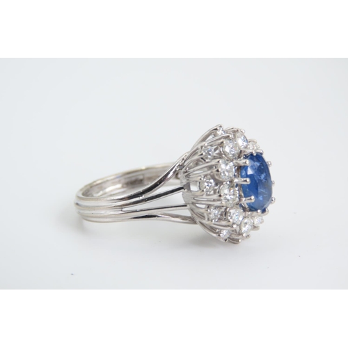 104 - 18 Carat White Gold Sapphire and Diamond Ladies Cluster Ring Cornflower Blue Colour Centre Stone Rin... 