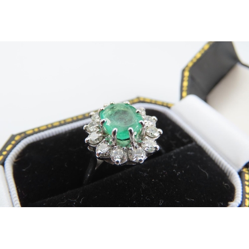 105 - Emerald and Diamond Ladies Cluster Ring Mounted on 18 Carat White Gold Band Ring Size Q