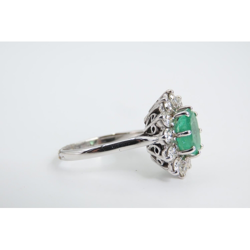 105 - Emerald and Diamond Ladies Cluster Ring Mounted on 18 Carat White Gold Band Ring Size Q