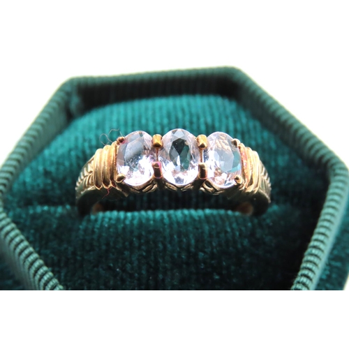 188 - Pink Sapphire 9 Carat Three Sone Ring Band Size N