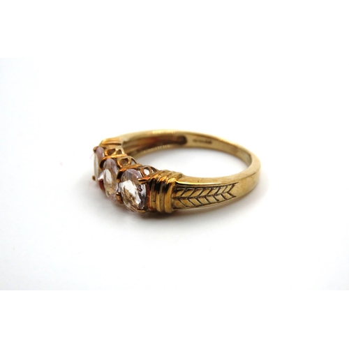 188 - Pink Sapphire 9 Carat Three Sone Ring Band Size N