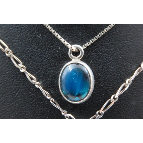 28 - Four Gemset Including Turquoise Silver Pendant Necklaces Mounted on Silver Chains Attractively Detai... 