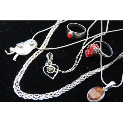 37 - Amber Set Ladies Pendant Necklace Mounted on Silver Chain with Others including Rings Silver Mounted... 