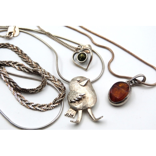 37 - Amber Set Ladies Pendant Necklace Mounted on Silver Chain with Others including Rings Silver Mounted... 