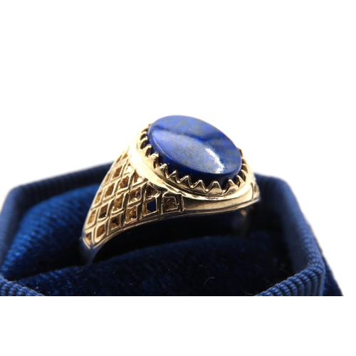 55 - Lapis Lazuli Panel Set Signet Ring Mounted on 9 Carat Yellow Gold Ring Size T