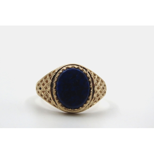 55 - Lapis Lazuli Panel Set Signet Ring Mounted on 9 Carat Yellow Gold Ring Size T