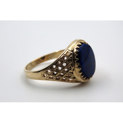 55 - Lapis Lazuli Panel Set Signet Ring Mounted on 9 Carat Yellow Gold Ring Size T