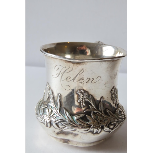 605 - Silver Shaped Form Mug Embossed Decoration to Frieze