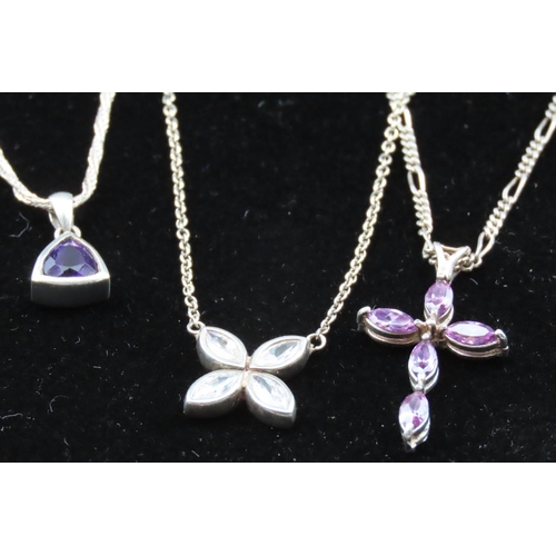 611 - Three Silver Pendant Necklaces including Two Amethyst Gemset