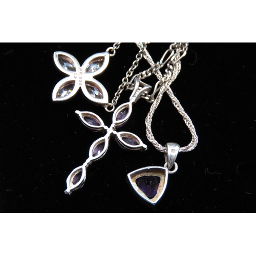 611 - Three Silver Pendant Necklaces including Two Amethyst Gemset