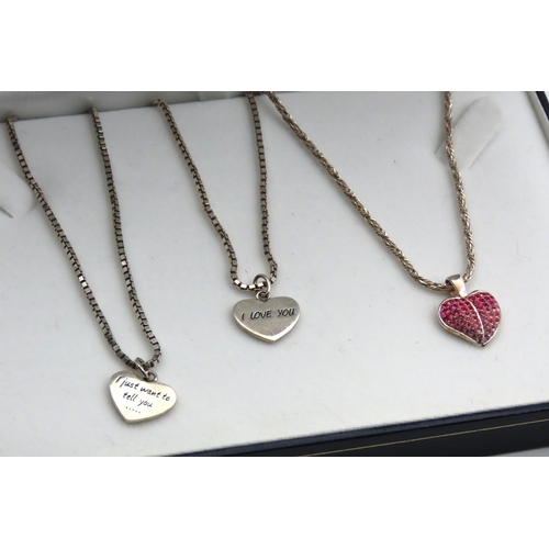 612 - Three Heart Motif Silver Pendant Necklaces on Silver Chains