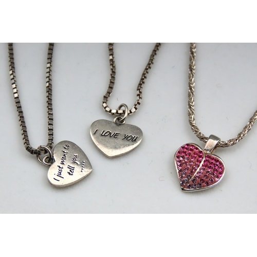 612 - Three Heart Motif Silver Pendant Necklaces on Silver Chains