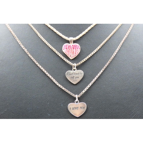 612 - Three Heart Motif Silver Pendant Necklaces on Silver Chains