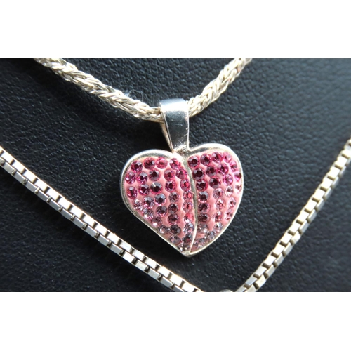 612 - Three Heart Motif Silver Pendant Necklaces on Silver Chains