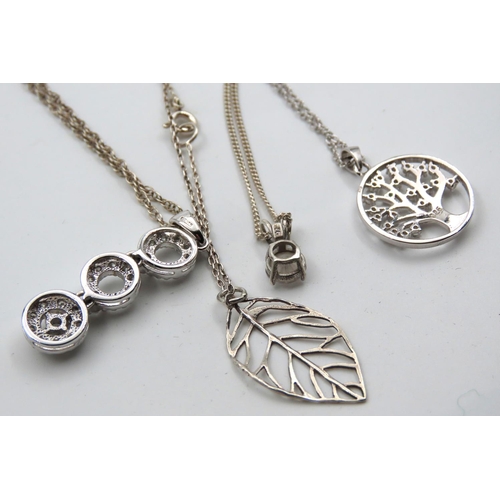 616 - Three Silver Ladies Pendant Necklaces Mounted on Silver Chains