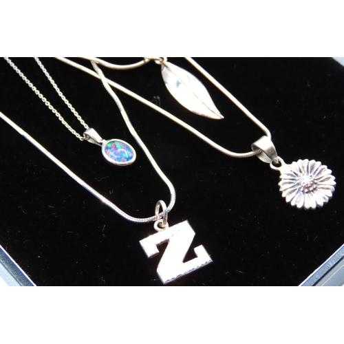 617 - Four Silver Ladies Pendant Necklaces Mounted on Silver Chains