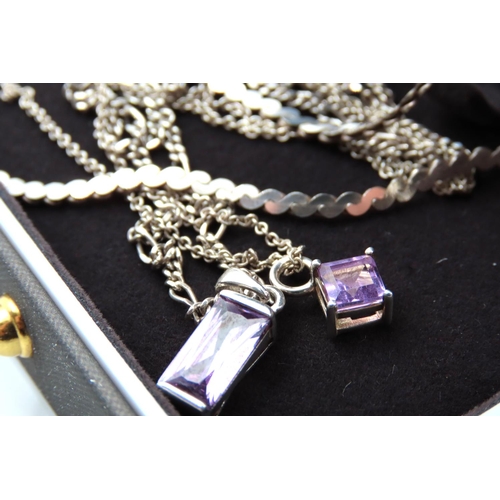 618 - Three Silver Ladies Pendant Necklaces with Gemset Pendants