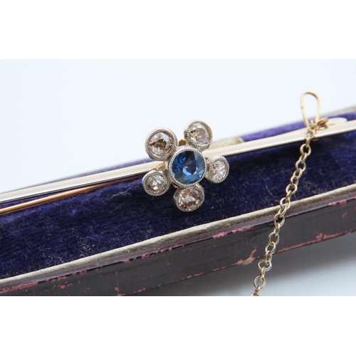 62 - Mid Twentieth Century 9 Carat Gold Sapphire and Old Cut Diamond Brooch Sapphire Approximately 0.5 Ca... 