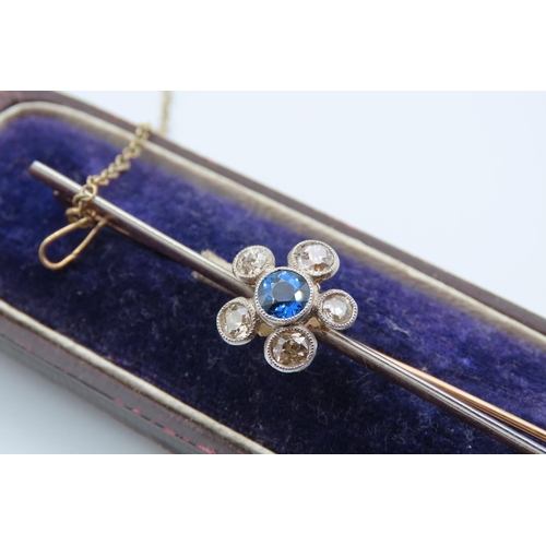 62 - Mid Twentieth Century 9 Carat Gold Sapphire and Old Cut Diamond Brooch Sapphire Approximately 0.5 Ca... 