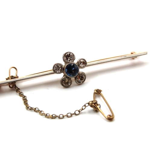 62 - Mid Twentieth Century 9 Carat Gold Sapphire and Old Cut Diamond Brooch Sapphire Approximately 0.5 Ca... 