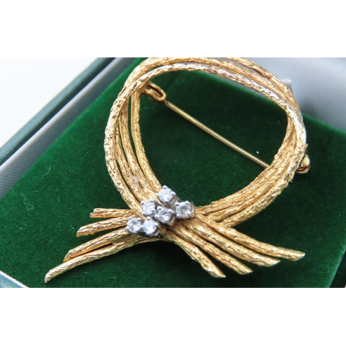 64 - Brilliant Cut Diamond Set Bow Motif Motif Ladies Brooch Mounted 9 Carat Gold Width 4.5cm