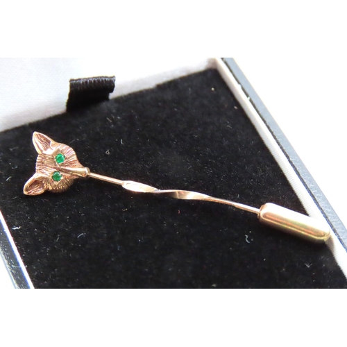 67 - 9 Carat Yellow Gold Emerald Eye Set Fox Lapel Motif Pin Brooch