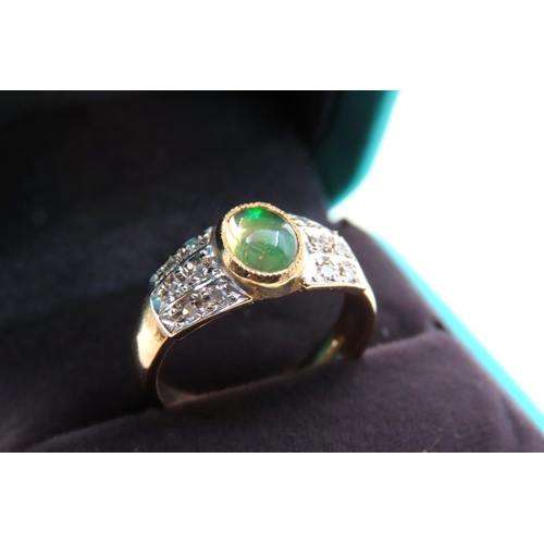 69 - Opal and Diamond Ladies Ring Mounted on 9 Carat Gold Ring Size M