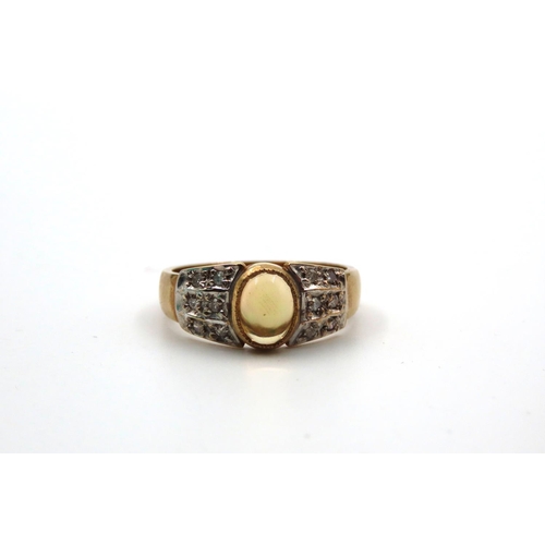 69 - Opal and Diamond Ladies Ring Mounted on 9 Carat Gold Ring Size M