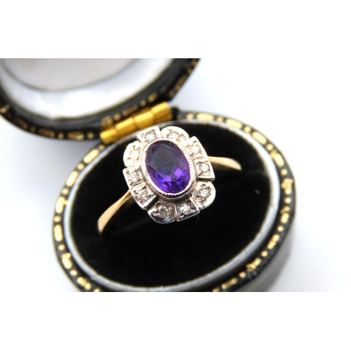 70 - Ladies Amethyst and Diamond Ring Mounted on 9 Carat Gold Ring Size O