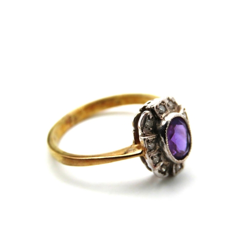 70 - Ladies Amethyst and Diamond Ring Mounted on 9 Carat Gold Ring Size O