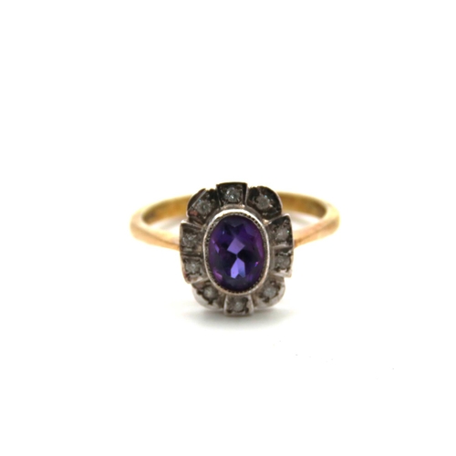 70 - Ladies Amethyst and Diamond Ring Mounted on 9 Carat Gold Ring Size O