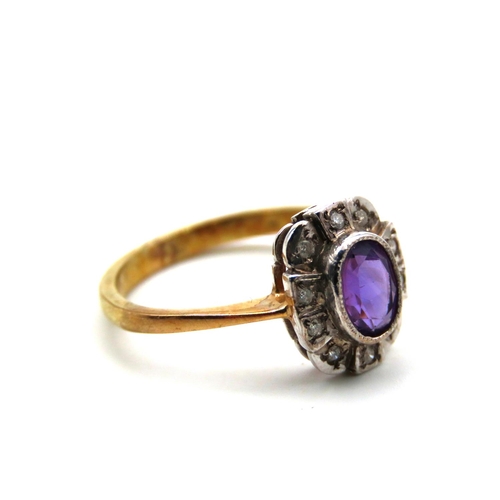 70 - Ladies Amethyst and Diamond Ring Mounted on 9 Carat Gold Ring Size O