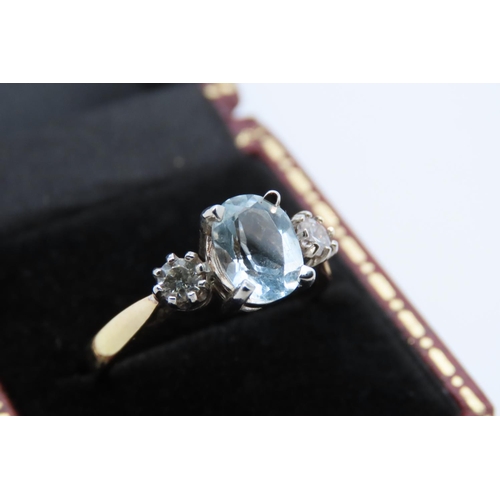 74 - Aquamarine and Diamond Ladies Ring Mounted on 9 Carat Gold Size O