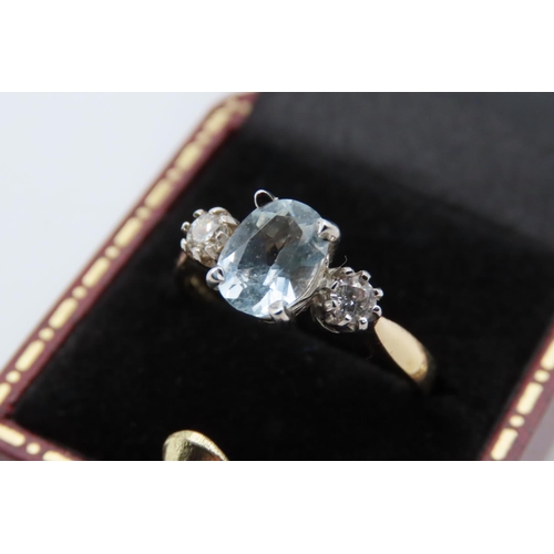 74 - Aquamarine and Diamond Ladies Ring Mounted on 9 Carat Gold Size O