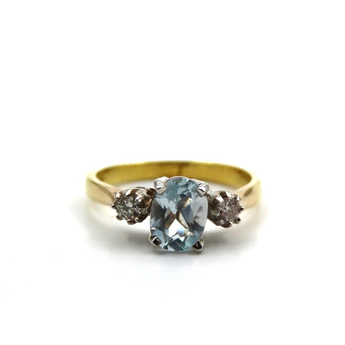 74 - Aquamarine and Diamond Ladies Ring Mounted on 9 Carat Gold Size O