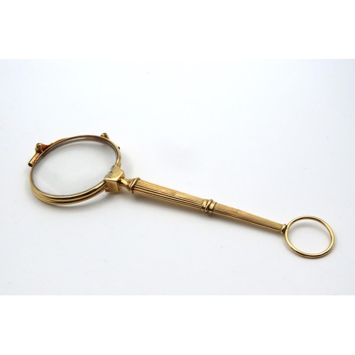 77 - Lorgnette Folding Spectacles Yellow Gold Framed Possibly 18 Carat Gold Untested Attractively Detaile... 