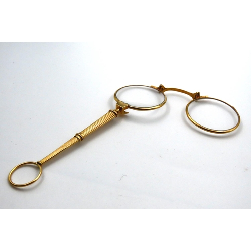 77 - Lorgnette Folding Spectacles Yellow Gold Framed Possibly 18 Carat Gold Untested Attractively Detaile... 