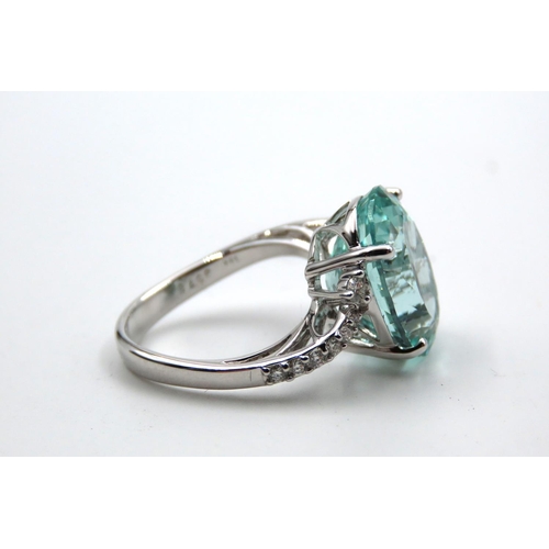 88 - 18 Carat White Gold Mounted Aquamarine Ladies Oval Cut Centre Stone Ring with Further Diamond Decora... 