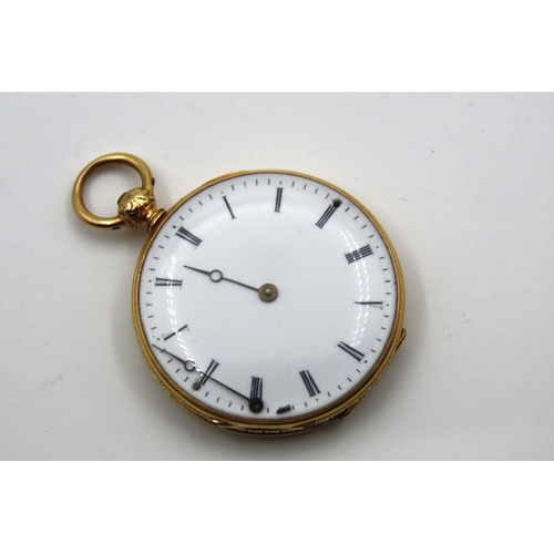 89 - Antique 18 Carat Yellow Gold Case Pocket Watch Roman Numeral Decorated Dial Engraved Decoration Fine... 