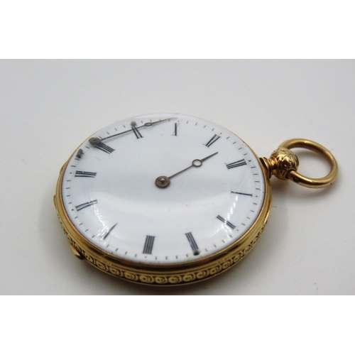 89 - Antique 18 Carat Yellow Gold Case Pocket Watch Roman Numeral Decorated Dial Engraved Decoration Fine... 