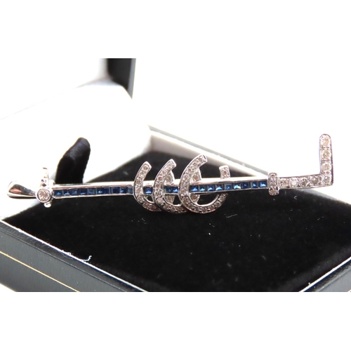 90 - 18 Carat White Gold Set Diamond and Sapphire Ladies Hunting Brooch or Stock Pin Lucky Horse Shoe Mot... 