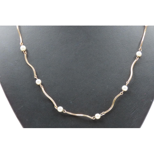 91 - 9 Carat Yellow Gold Modernist Form Link Necklace with Pearl Settings